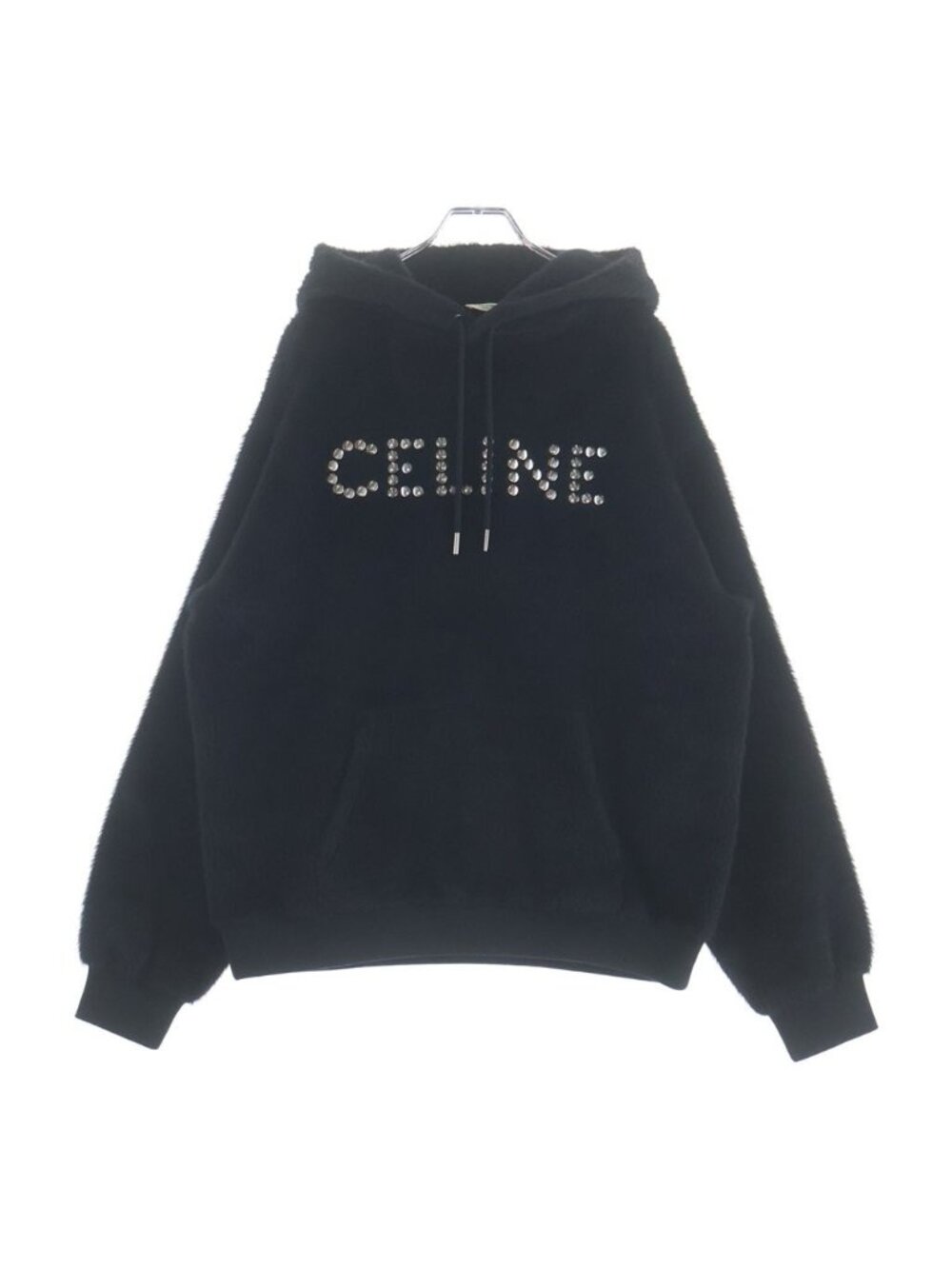 Celine Eddie Era Studded Logo Alpaca Wool Blend Pullover Hoodie Black
